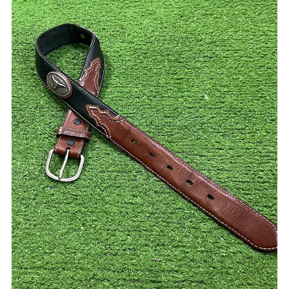 Nocona Youth Western Belt 22" Boys Brown Leather Texas Longhorn Concho Silver
